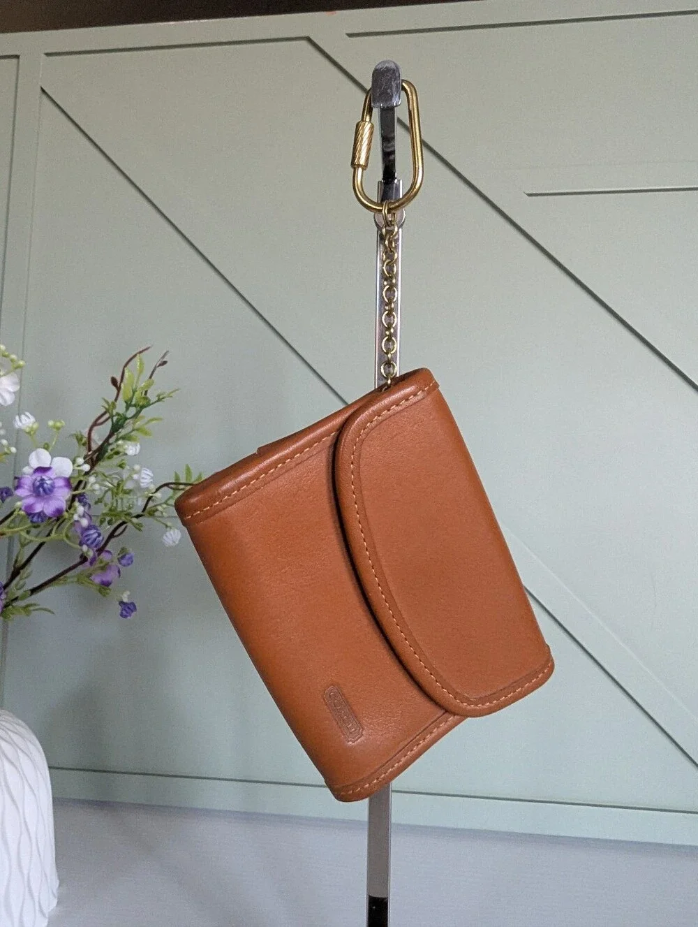 Coach Tan Leather Wallet with Gold Chain